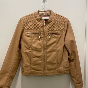 Tan, crop faux leather jacket